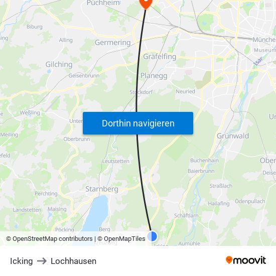 Icking to Lochhausen map