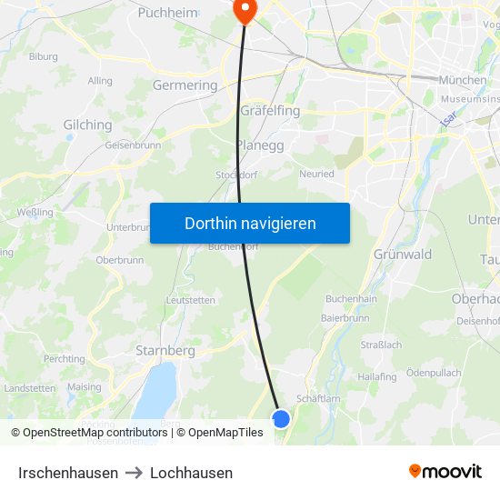 Irschenhausen to Lochhausen map