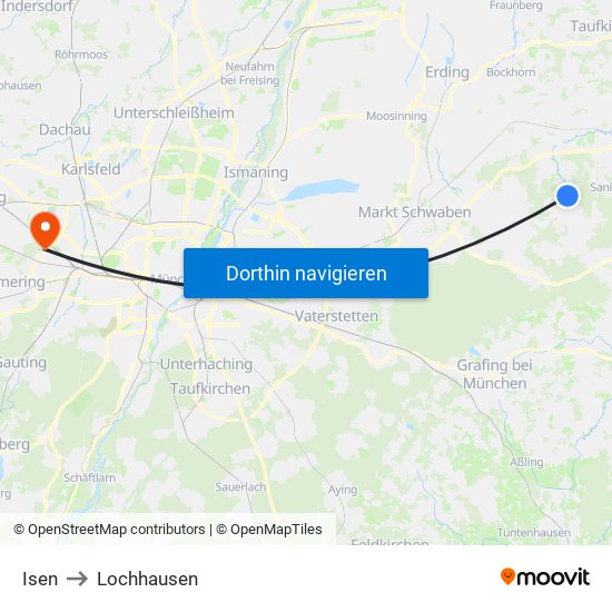 Isen to Lochhausen map