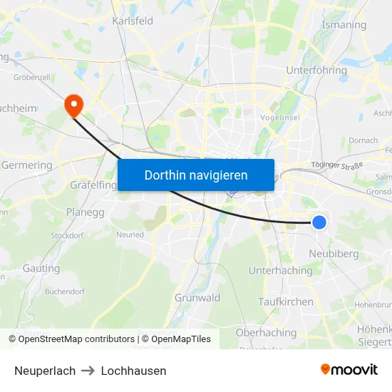 Neuperlach to Lochhausen map