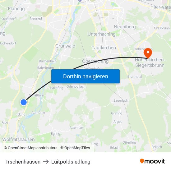 Irschenhausen to Luitpoldsiedlung map