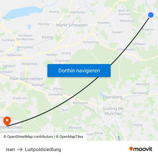 Isen to Luitpoldsiedlung map