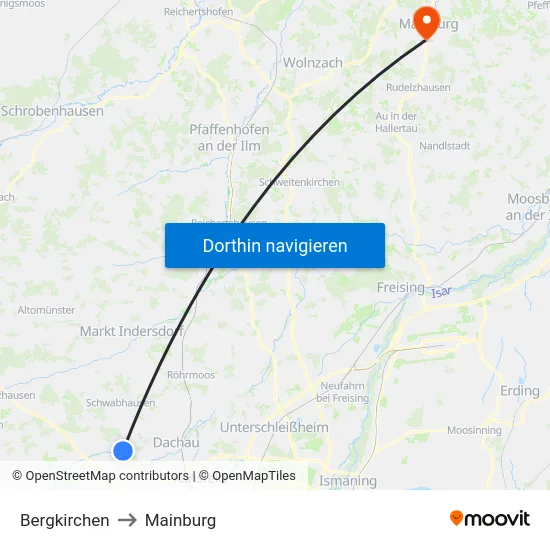 Bergkirchen to Mainburg map