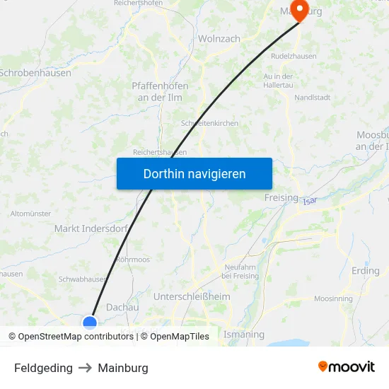 Feldgeding to Mainburg map