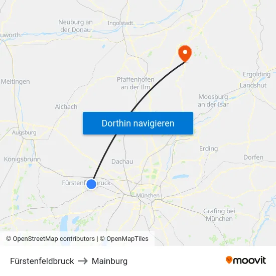 Fürstenfeldbruck to Mainburg map