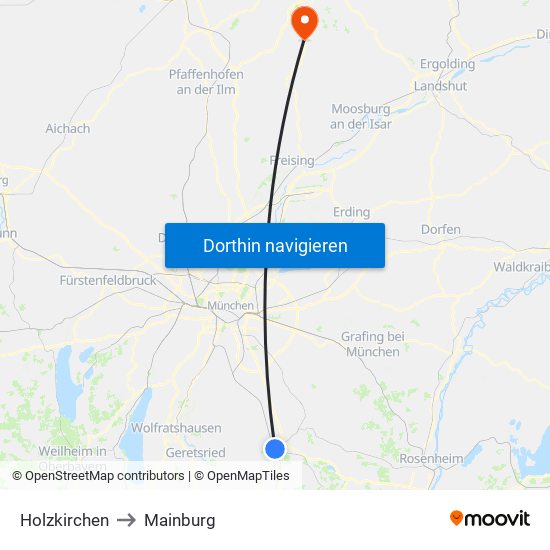 Holzkirchen to Mainburg map
