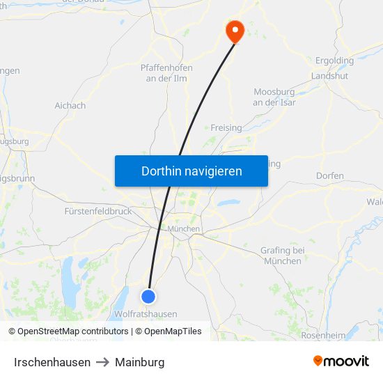 Irschenhausen to Mainburg map