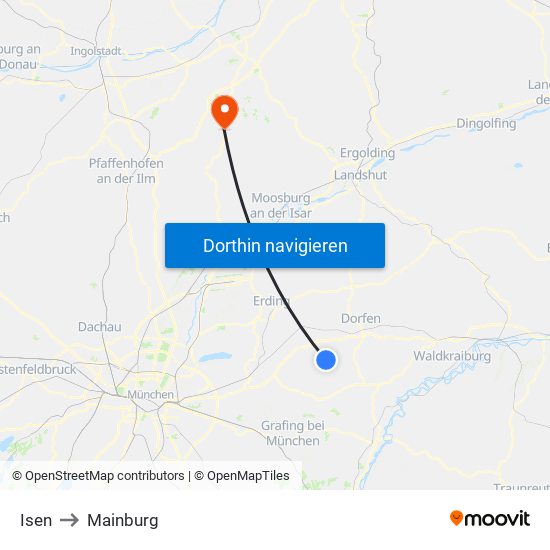 Isen to Mainburg map