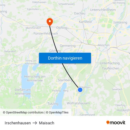 Irschenhausen to Maisach map