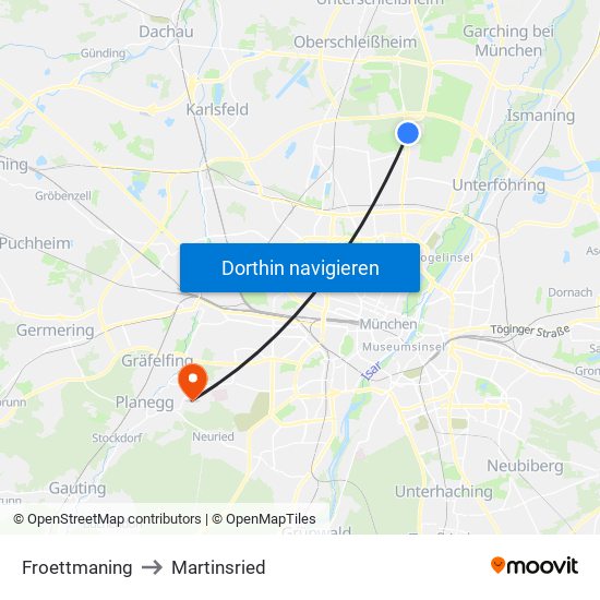 Froettmaning to Martinsried map