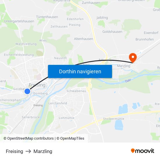 Freising to Marzling map