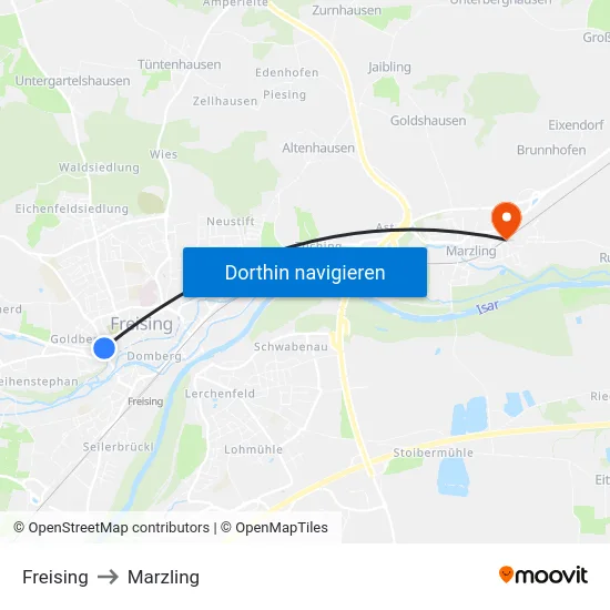 Freising to Marzling map