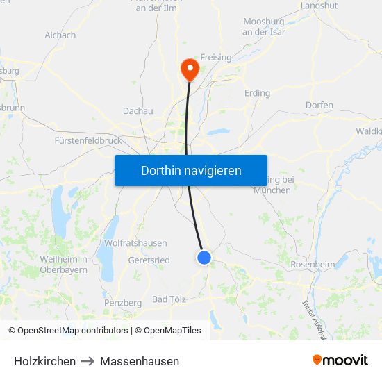 Holzkirchen to Massenhausen map