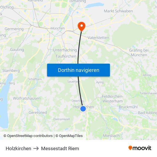 Holzkirchen to Messestadt Riem map