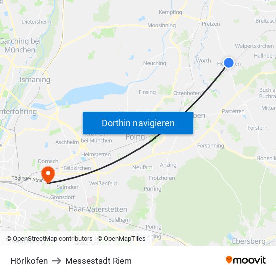Hörlkofen to Messestadt Riem map