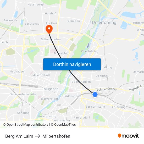 Berg Am Laim to Milbertshofen map