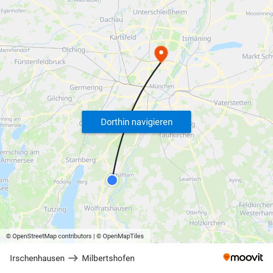 Irschenhausen to Milbertshofen map