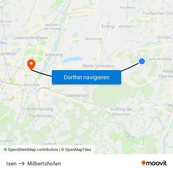 Isen to Milbertshofen map