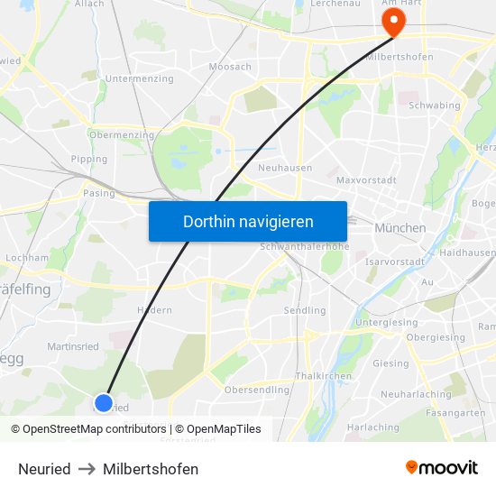 Neuried to Milbertshofen map