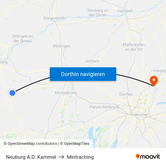 Neuburg A.D. Kammel to Mintraching map