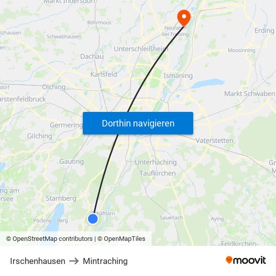 Irschenhausen to Mintraching map