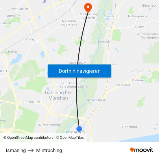 Ismaning to Mintraching map