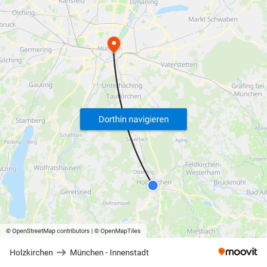 Holzkirchen to München - Innenstadt map