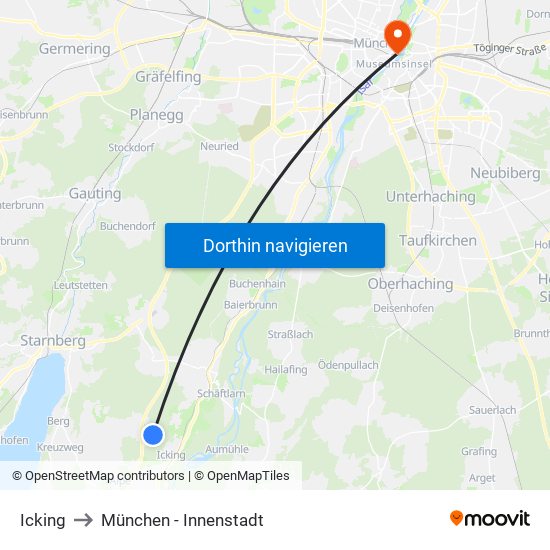 Icking to München - Innenstadt map