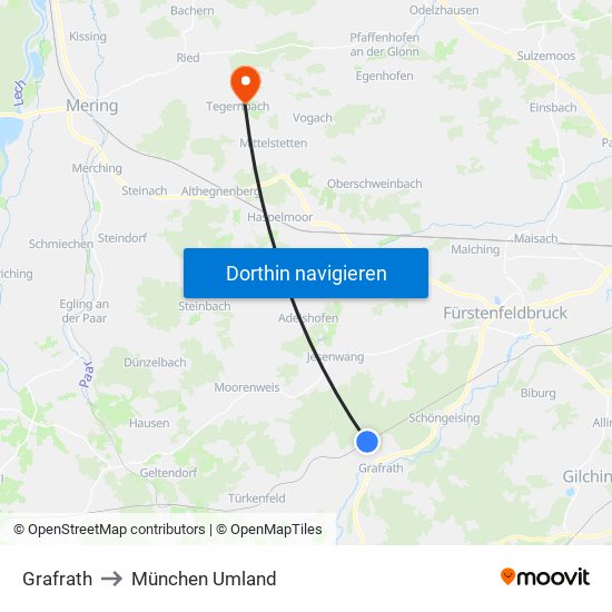 Grafrath to München Umland map