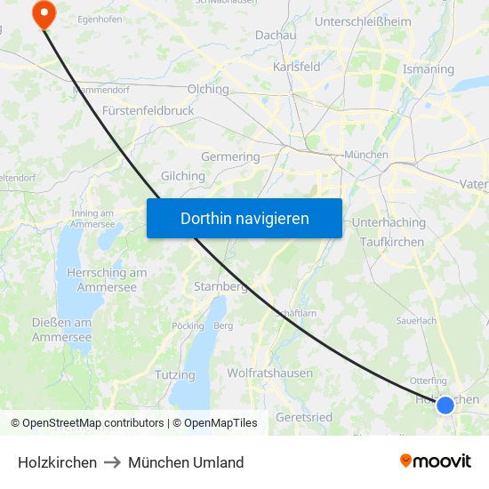 Holzkirchen to München Umland map
