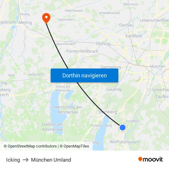 Icking to München Umland map