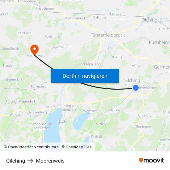 Gilching to Moorenweis map