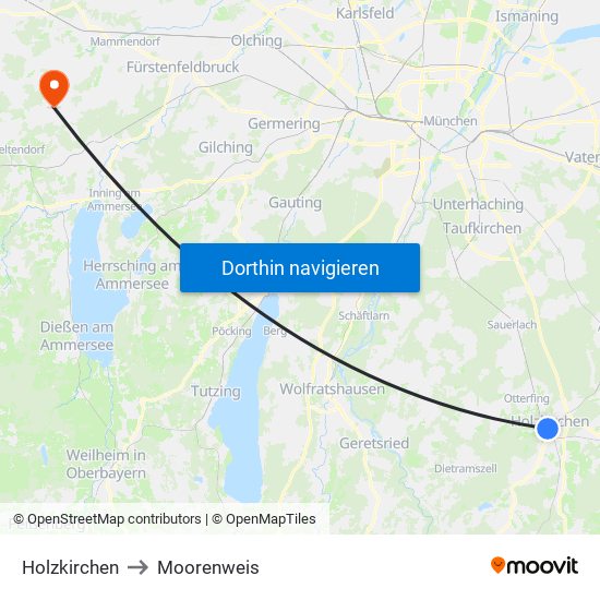 Holzkirchen to Moorenweis map