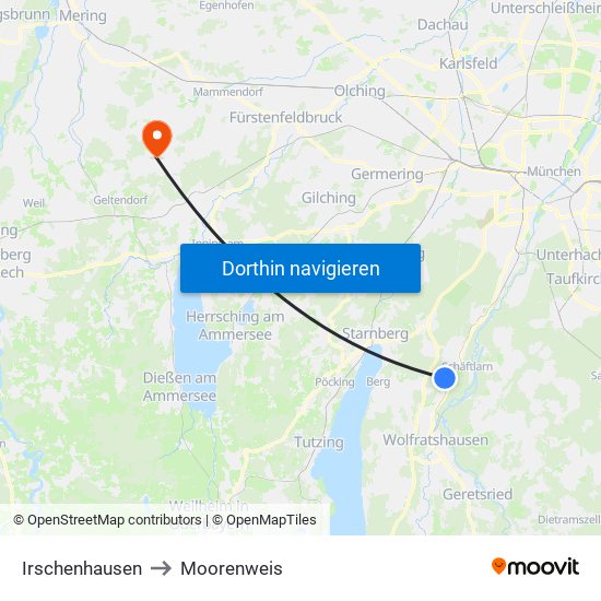 Irschenhausen to Moorenweis map
