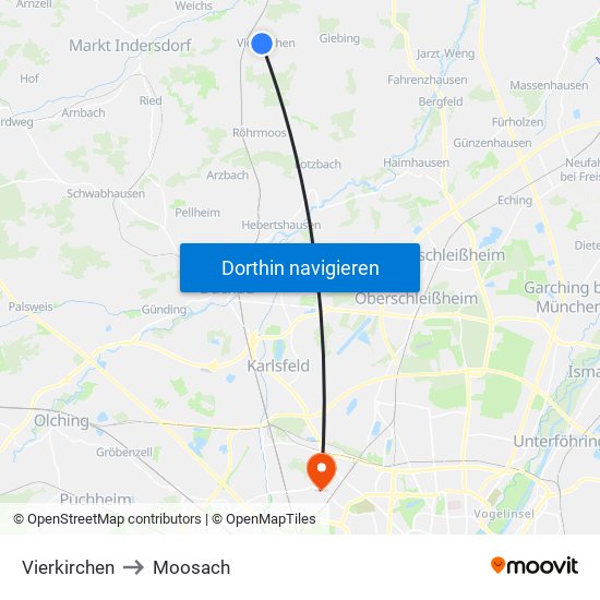 Vierkirchen to Moosach map