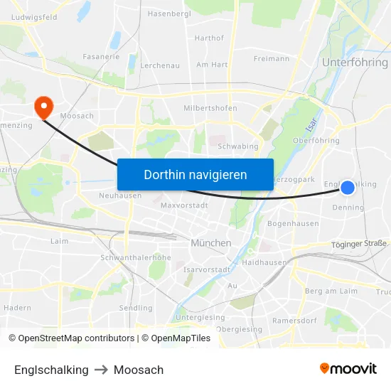 Englschalking to Moosach map