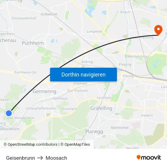Geisenbrunn to Moosach map