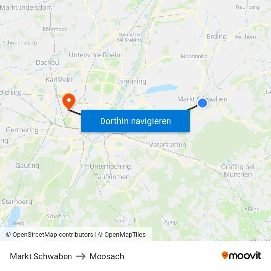 Markt Schwaben to Moosach map