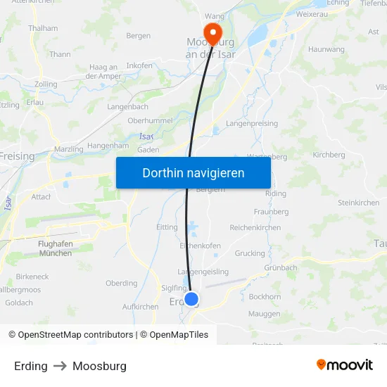Erding to Moosburg map