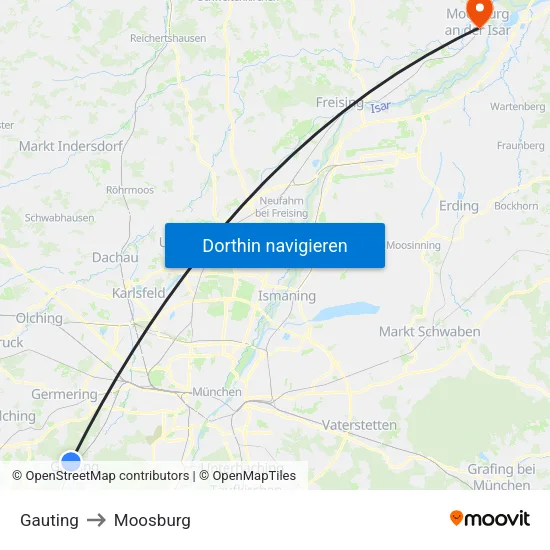 Gauting to Moosburg map
