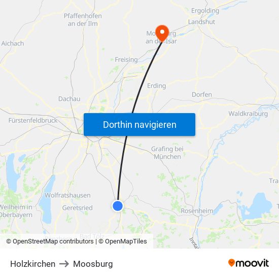 Holzkirchen to Moosburg map