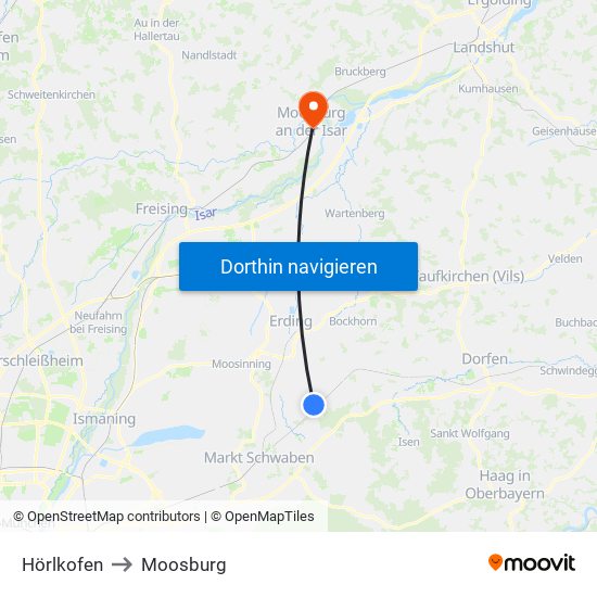 Hörlkofen to Moosburg map