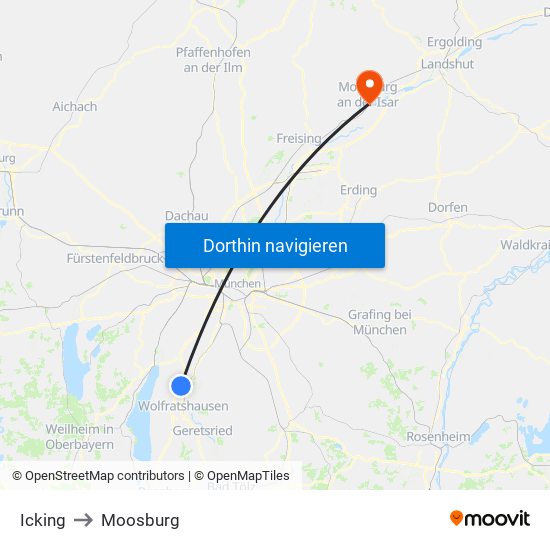 Icking to Moosburg map