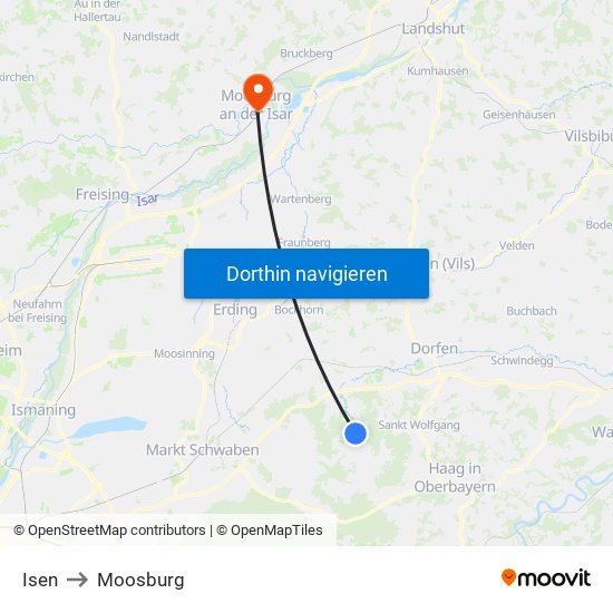 Isen to Moosburg map
