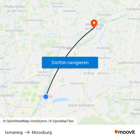 Ismaning to Moosburg map