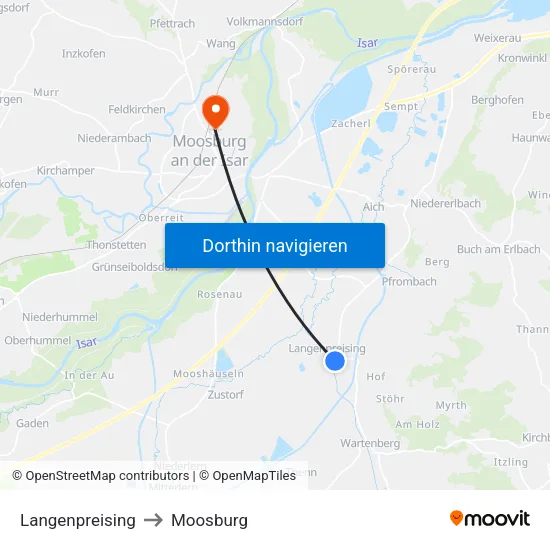 Langenpreising to Moosburg map