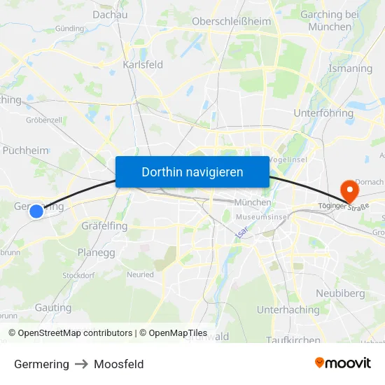Germering to Moosfeld map