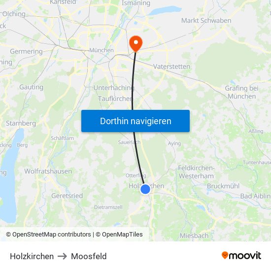 Holzkirchen to Moosfeld map