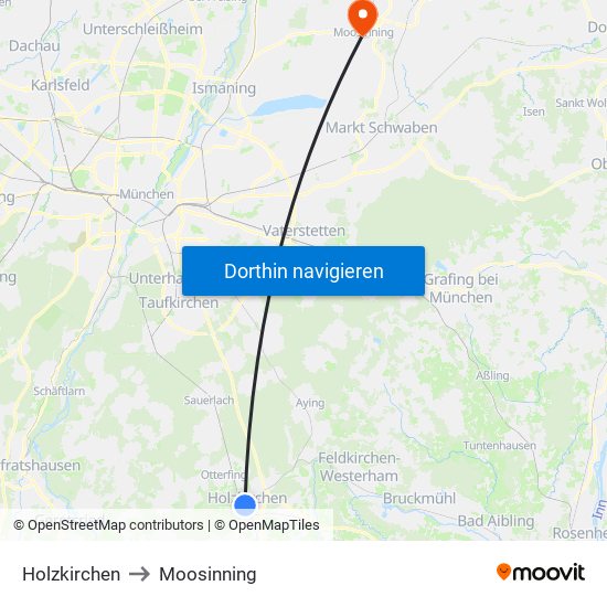 Holzkirchen to Moosinning map