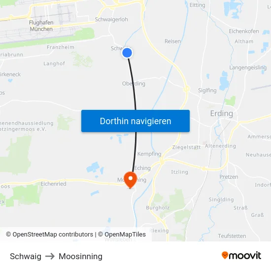 Schwaig to Moosinning map